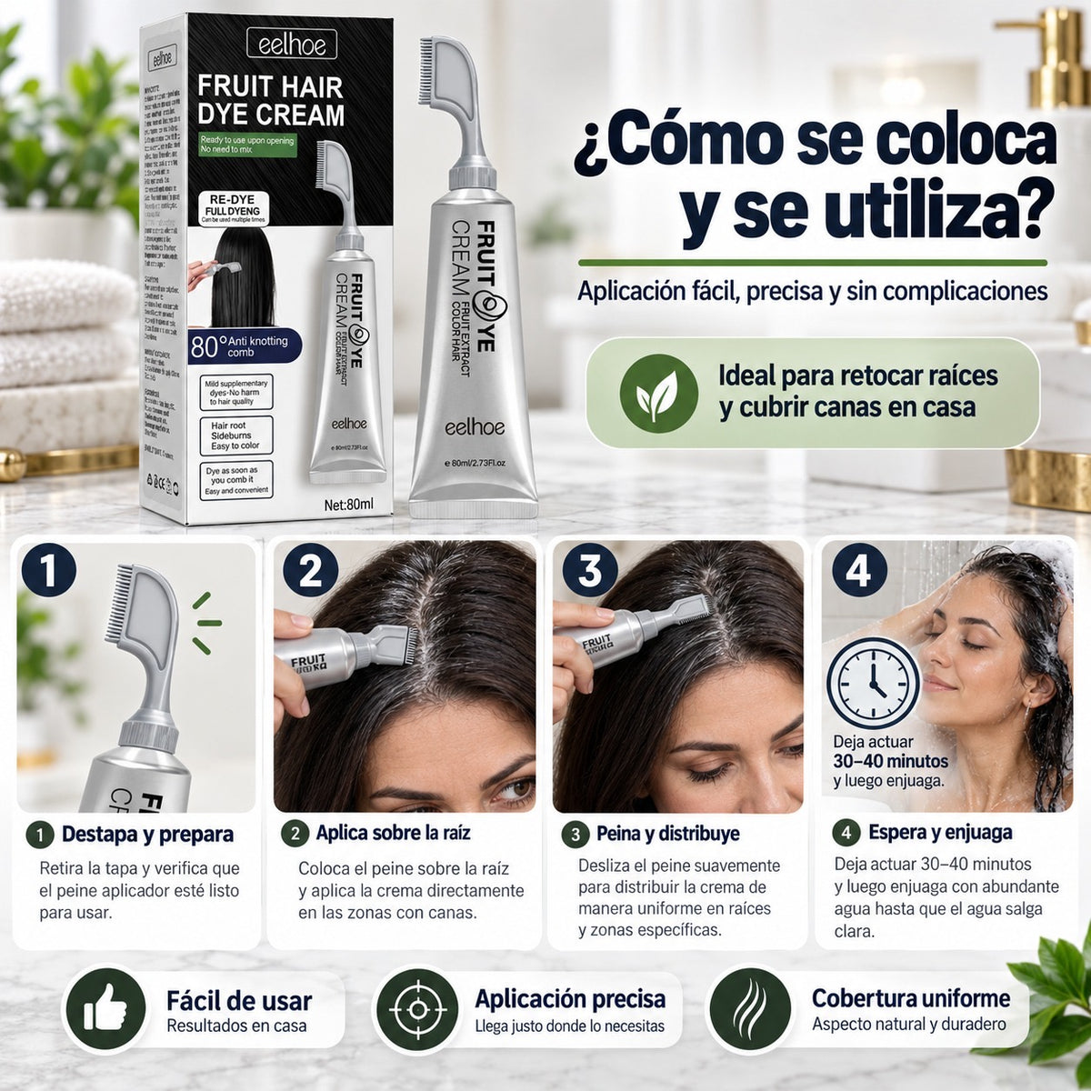 Tinte para canas vegetal eelhoe: Cubre canas naturalmente con tinte frutal.