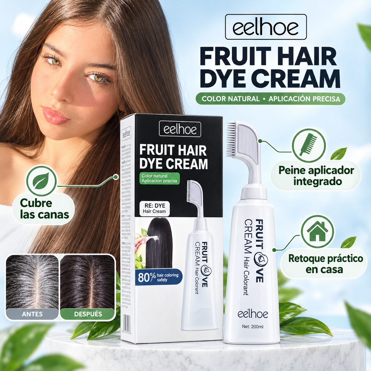 Tinte para canas vegetal eelhoe: Cubre canas naturalmente con tinte frutal.